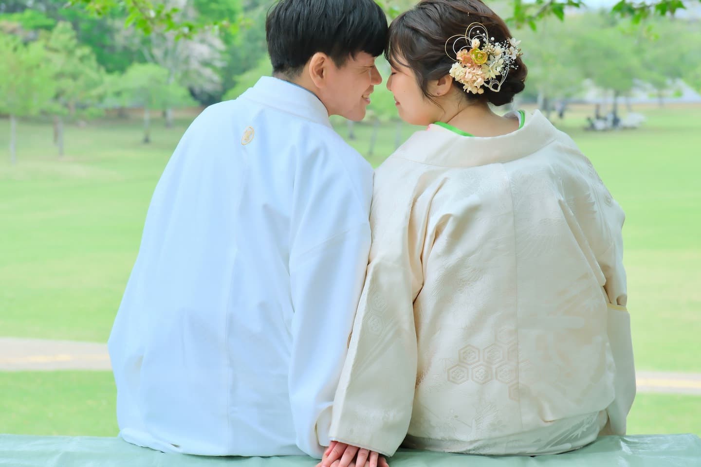 奈良の新緑で和装前撮りフォトウェディングの写真