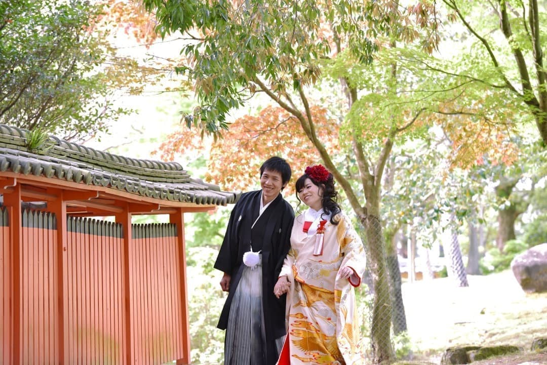 奈良の新緑で和装前撮りフォトウェディングの写真
