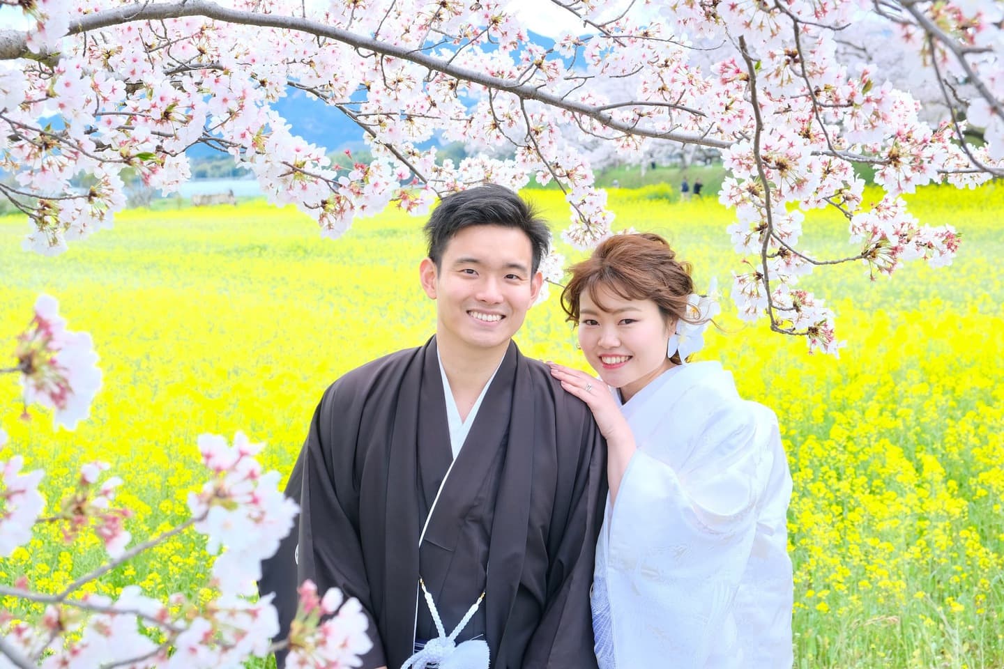 桜で和装フォトウエディング
