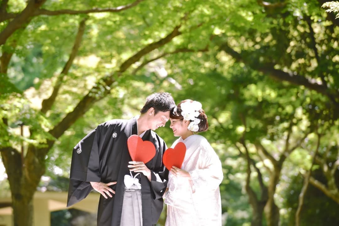 奈良の新緑で和装前撮りフォトウェディングの写真