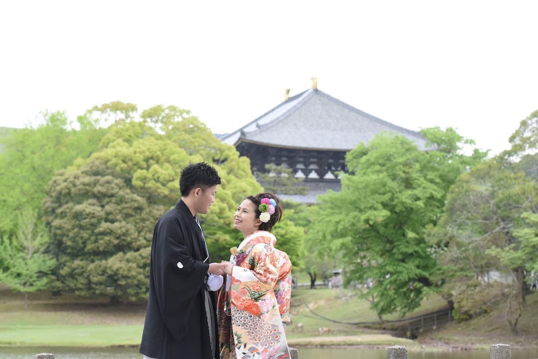 奈良の新緑で和装前撮りフォトウエディングの写真