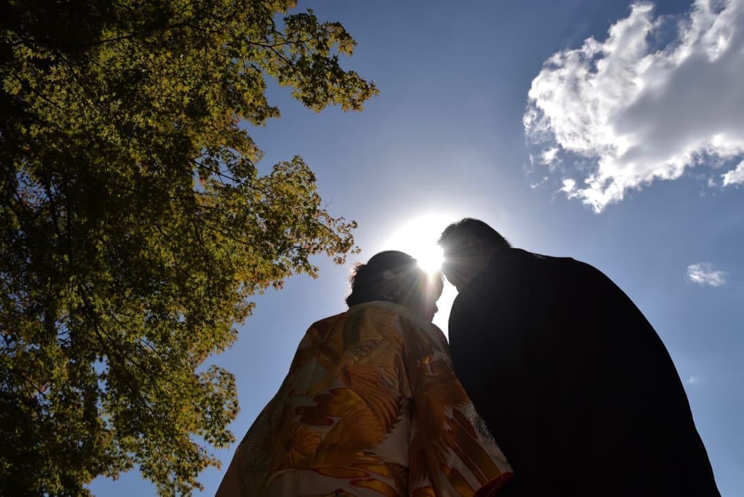 奈良の新緑で和装前撮りフォトウェディングの写真