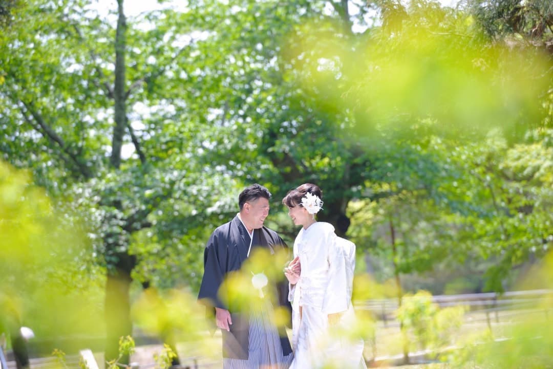 奈良の新緑で和装前撮りフォトウェディングの写真