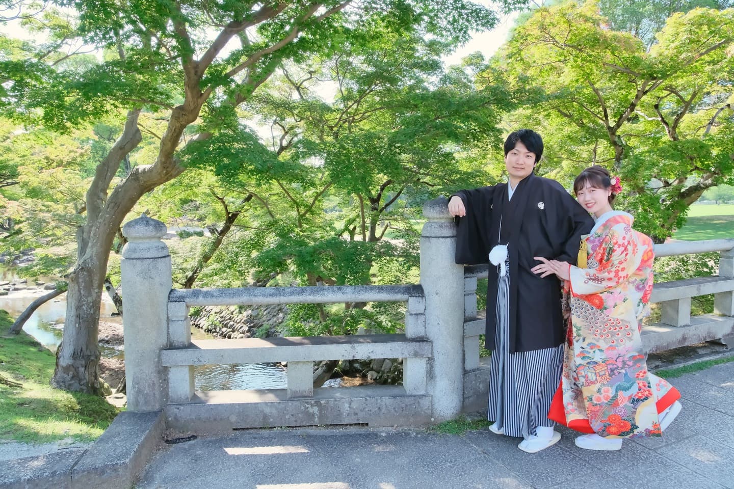 奈良の新緑で和装前撮りフォトウェディングの写真