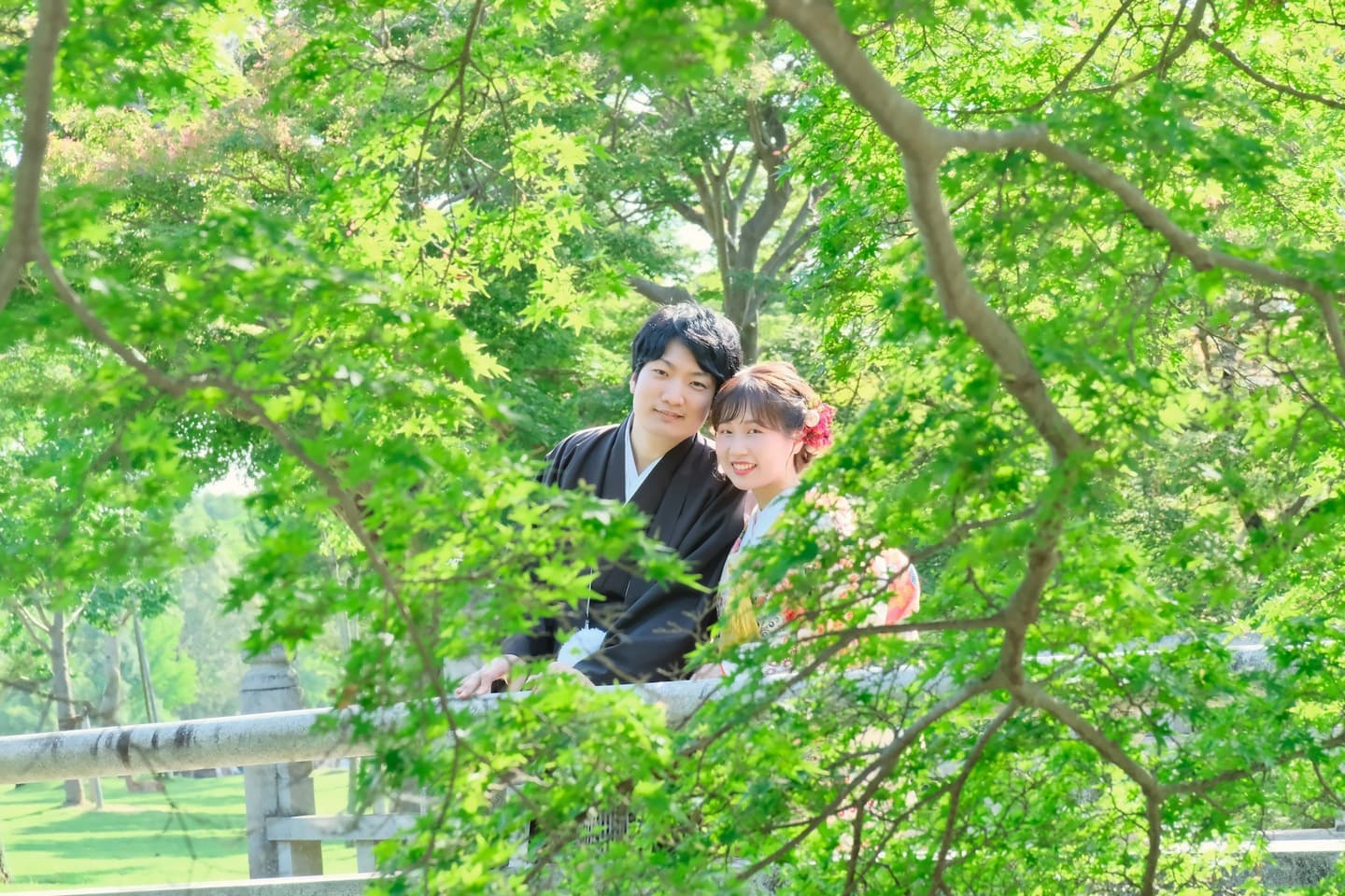 奈良の新緑で和装前撮りフォトウェディングの写真