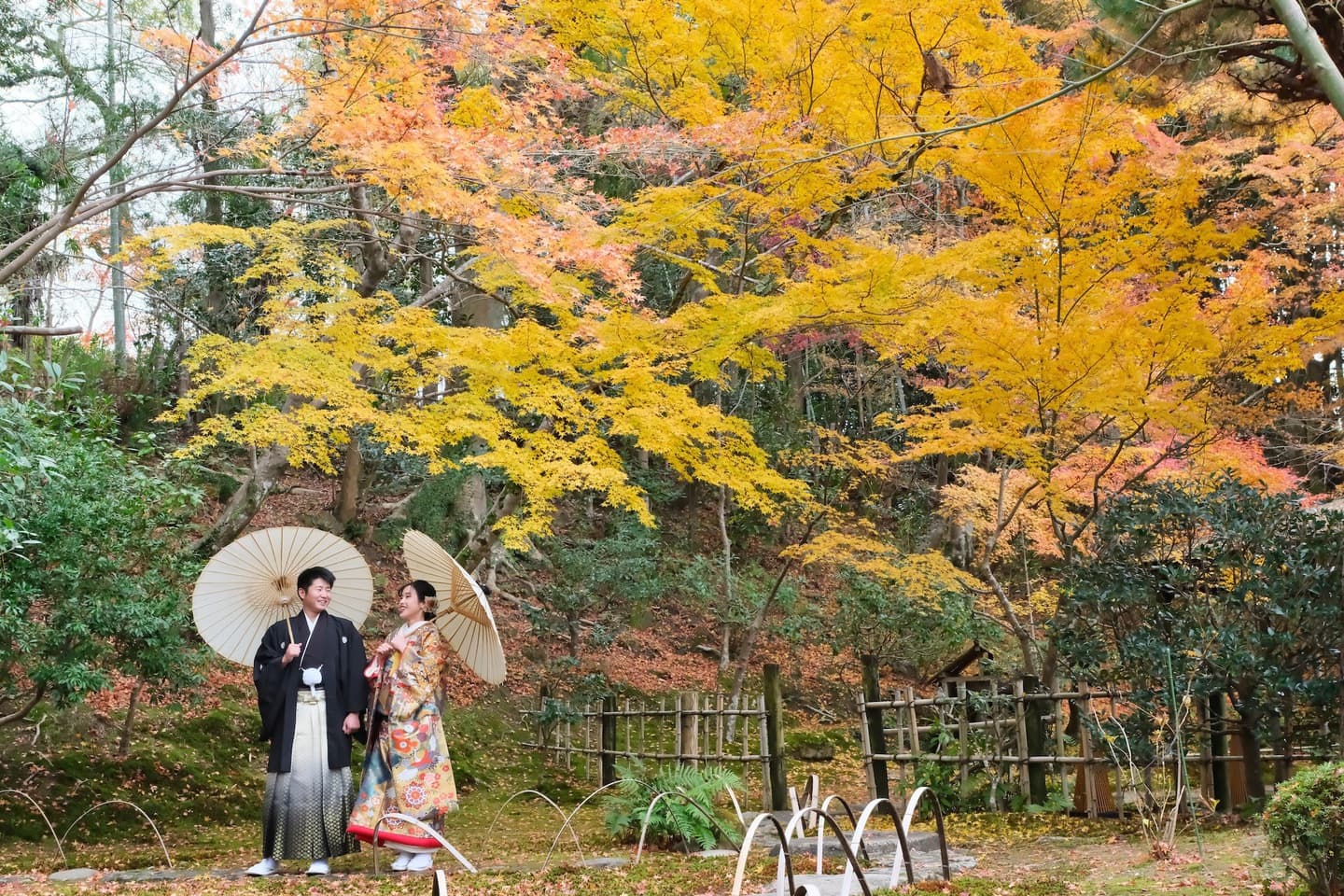  紅葉の奈良公園での前撮りフォトウエディング写真