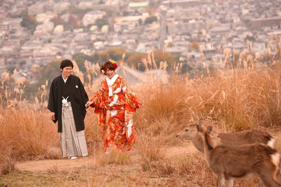 奈良のススキで和装前撮りフォトウエディングの写真