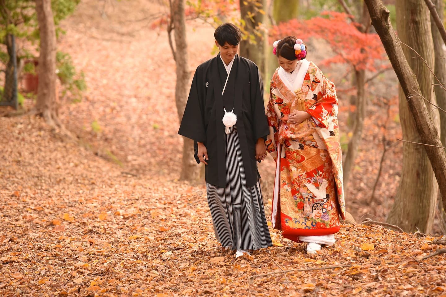 奈良の紅葉での奈良フォトウェディングの写真
