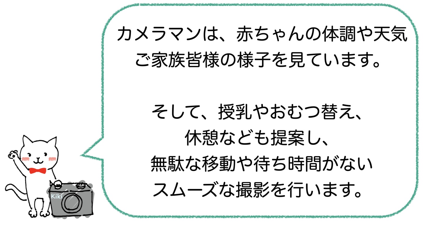 お宮参り写真撮影の案内をするイラスト