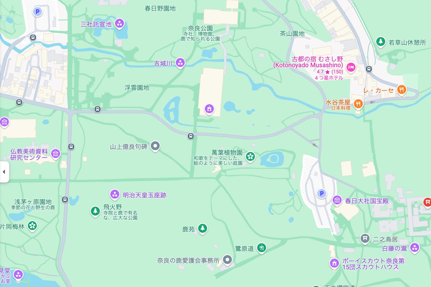 春日大社駐車場への地図