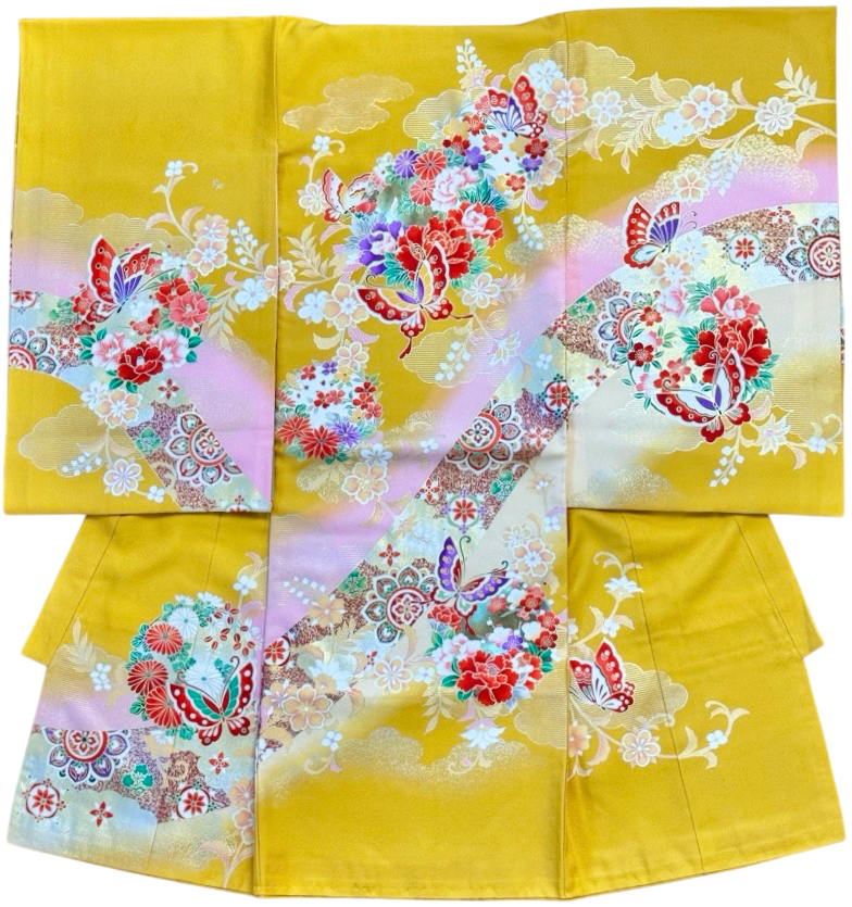 お宮参り用の黄色の赤ちゃん着物