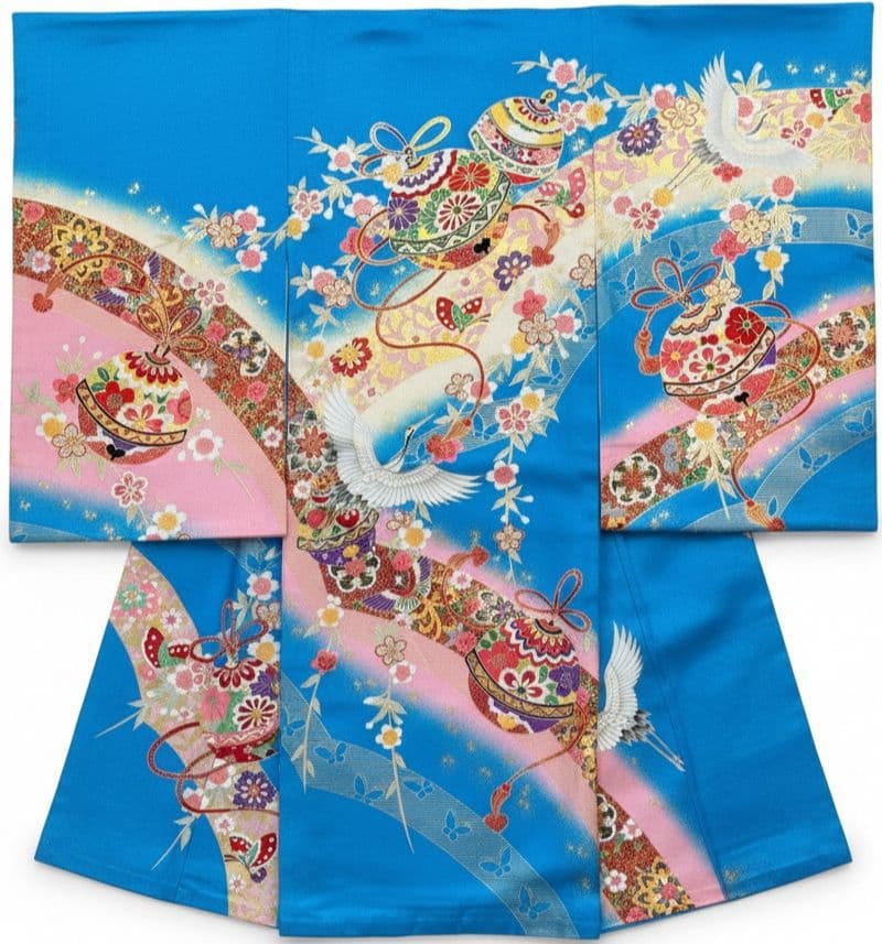 お宮参り用の青色の赤ちゃん着物