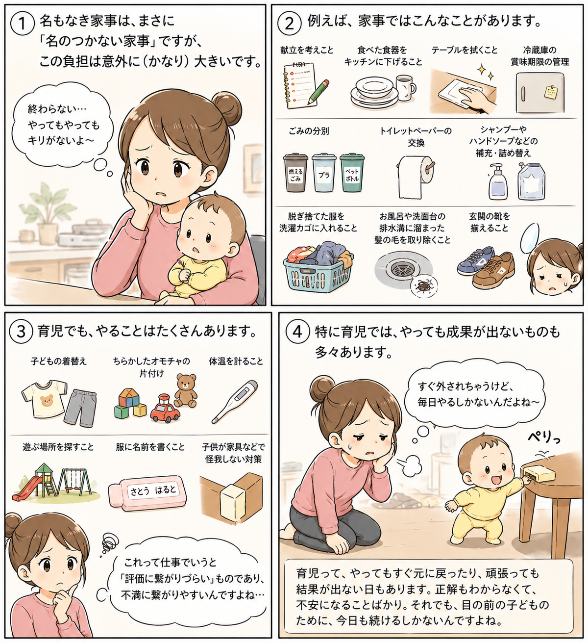 見えない家事の４コマ漫画
