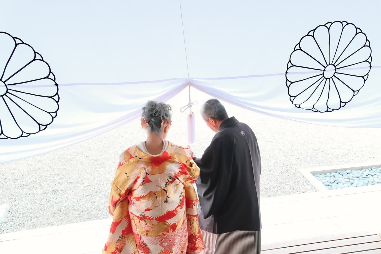 シニア世代の再婚で神社で和装の結婚式の花嫁