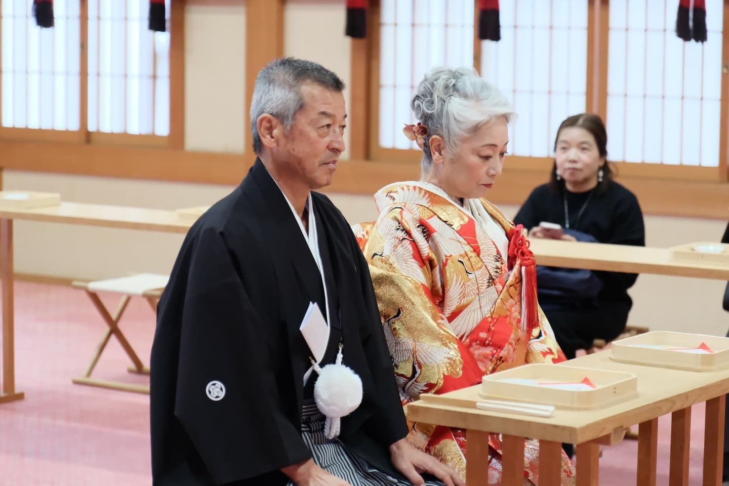 シニア世代の再婚で神社で和装の結婚式の花嫁