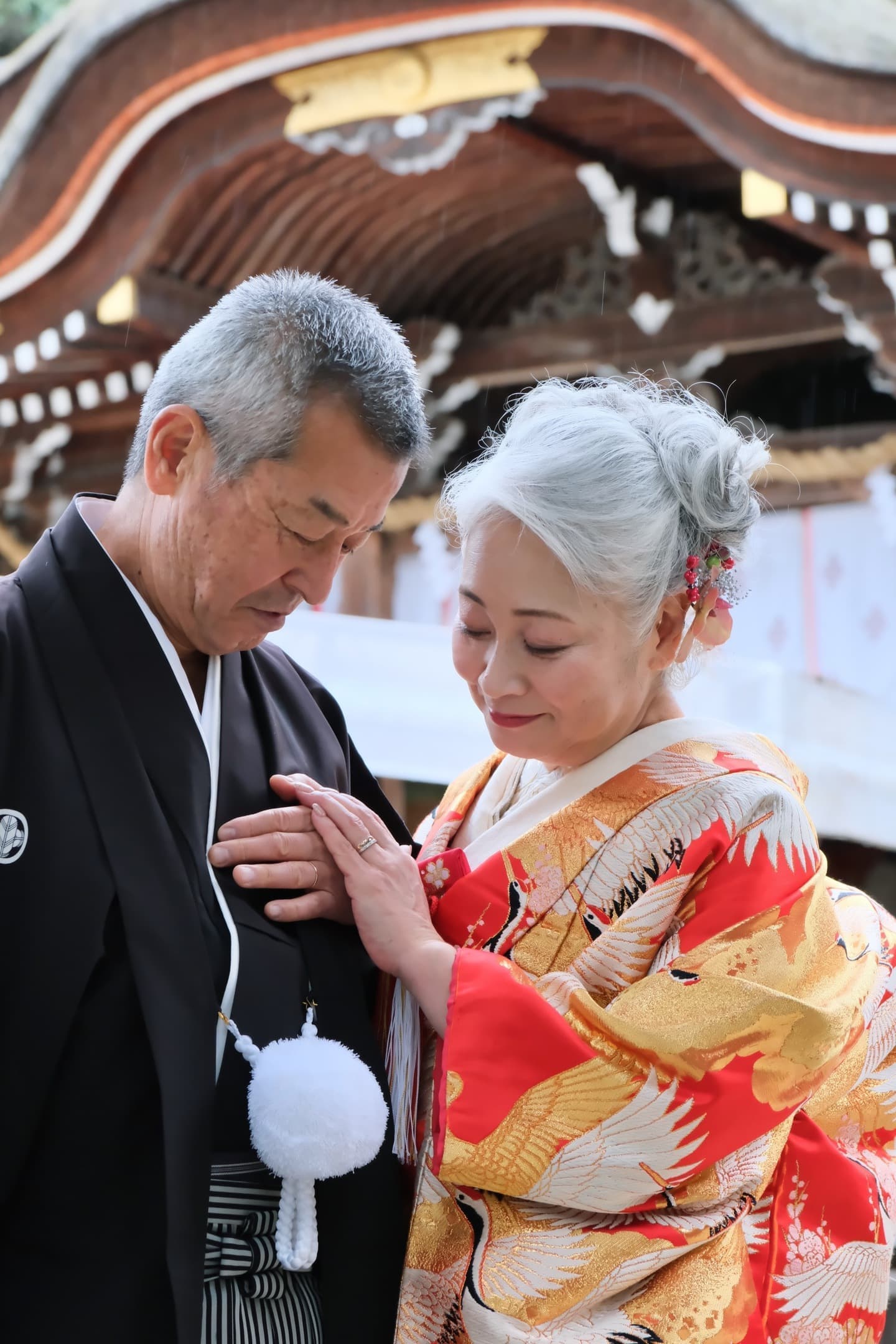 シニア世代の再婚で神社で和装の結婚式の花嫁