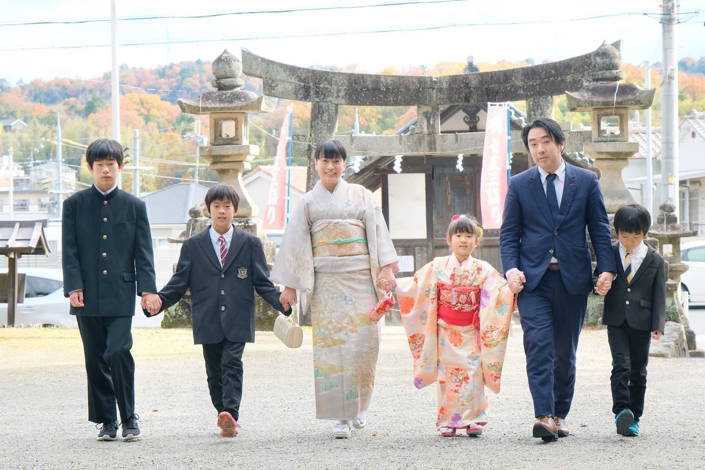 往馬大社で七五三の参拝をした写真