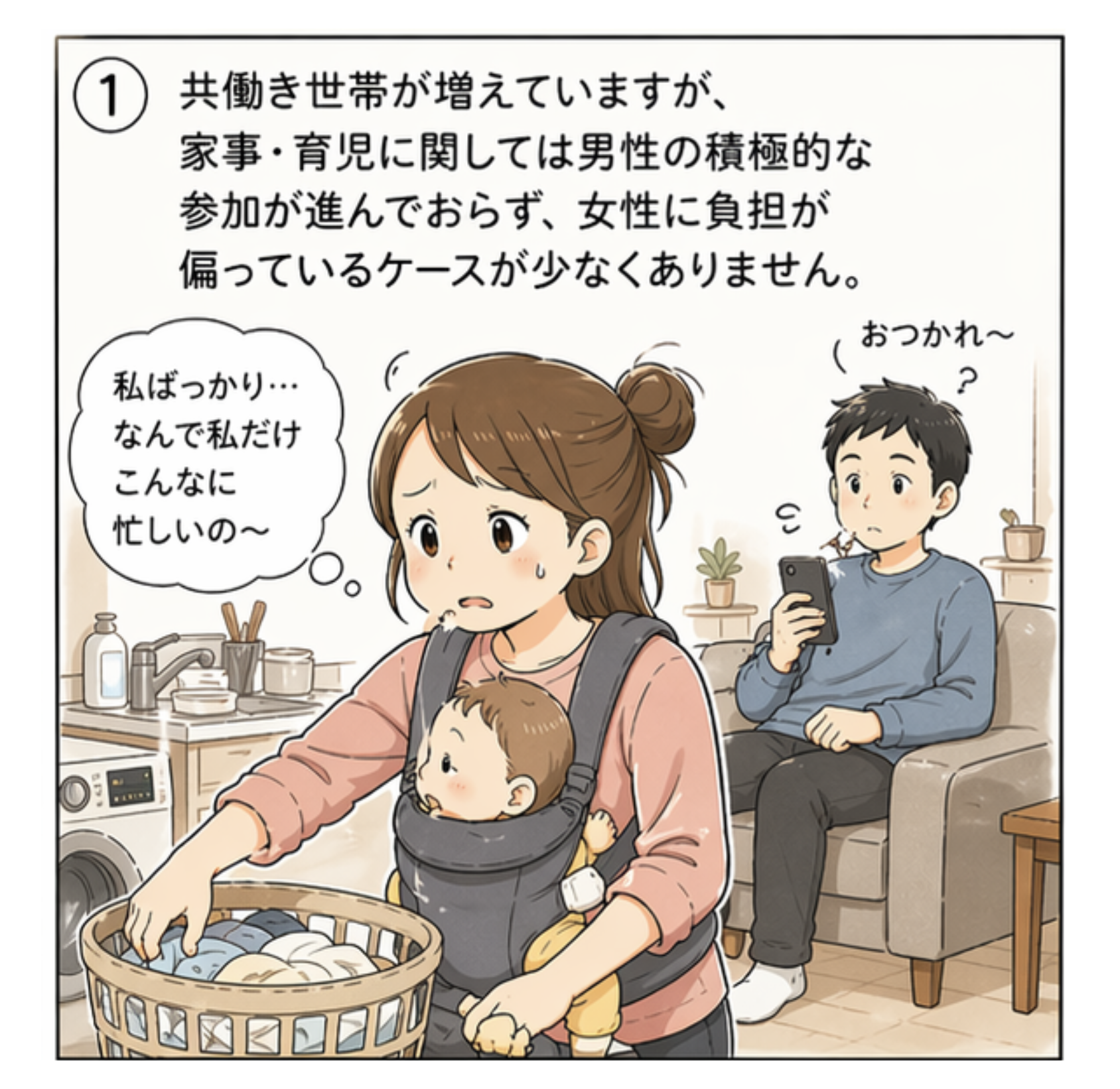 共働き夫婦のイラスト