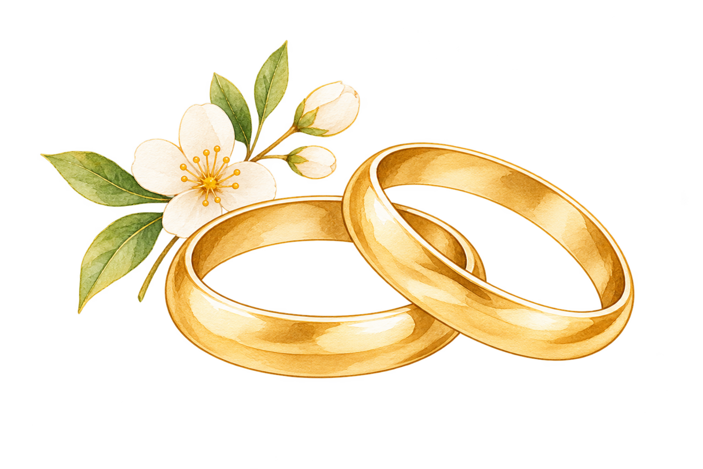 水彩の結婚指輪と花枝
